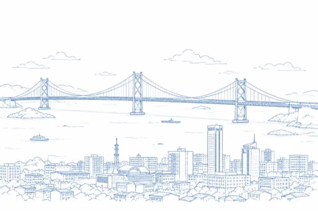 瀬戸大橋と高松の街並みのライン画