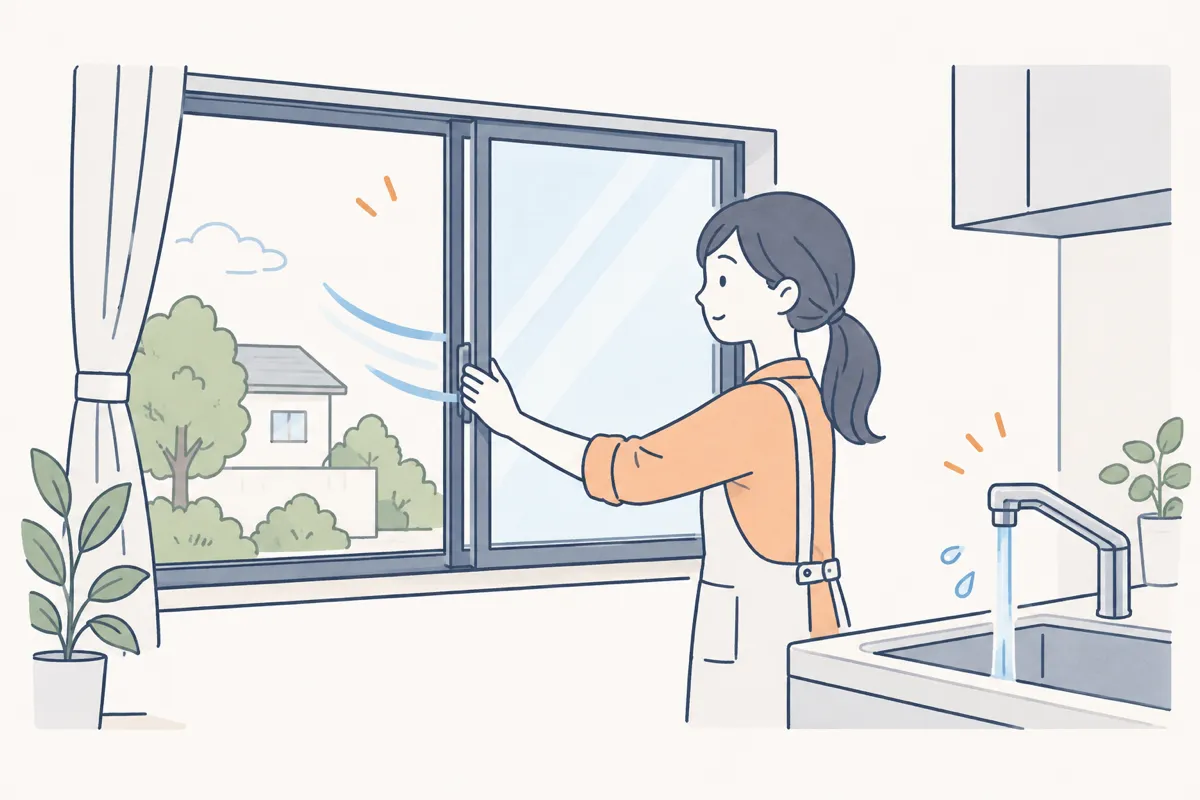 家の換気・通水を行うイラスト